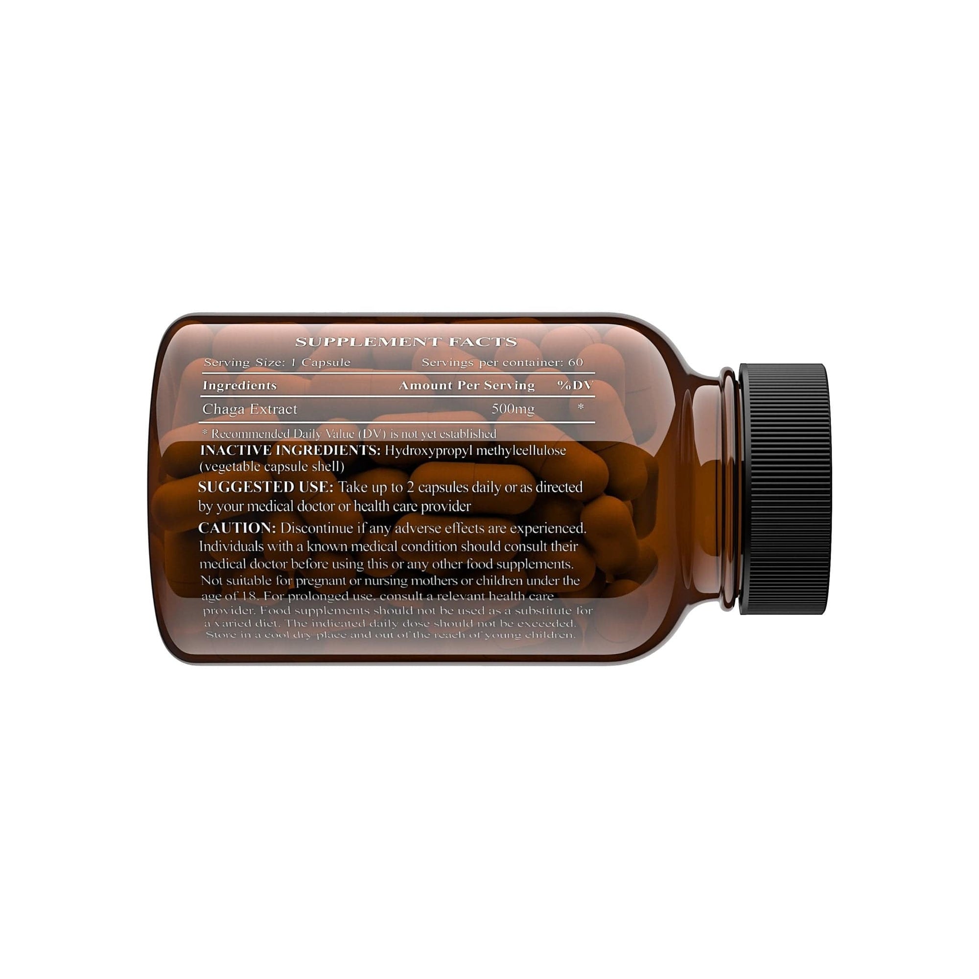 Discover Chaga Mushroom 500mg supplement with Siberian Chaga. Boost immunity and vitality with this antioxidant-rich, stress-relieving capsule.