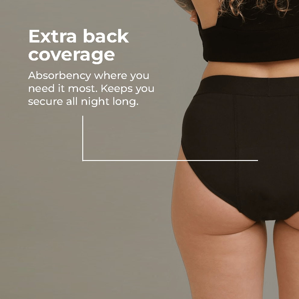 High Waist Night Period Pant - Period Protection featuring DAME black ultra period underwear with absorbent, leak-proof design for heavy-flow comfort.