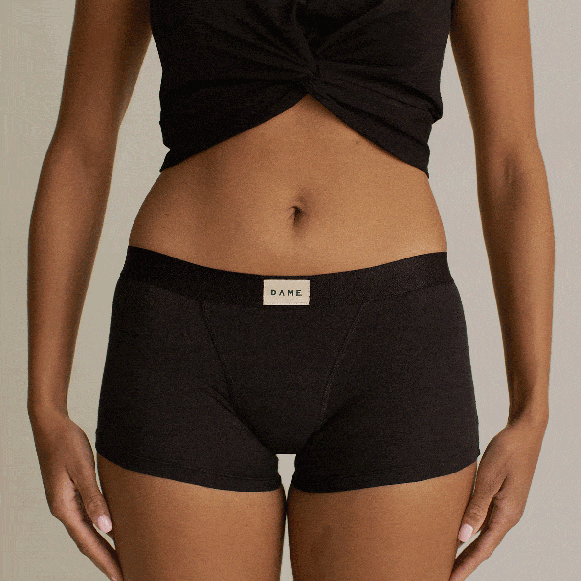 Shortie Period Pant Bundle - Leak-Proof Comfort | 4 Pack shown in black, offering full coverage and breathable organic cotton for heavy flow days.