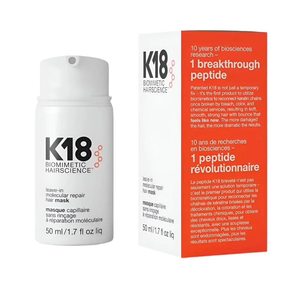 K18 Hair Mask Repair & Restore | Molecular Keratin Care in 50ml bottle with box. Leave-in treatment for damaged, bleached, or chemically treated hair.