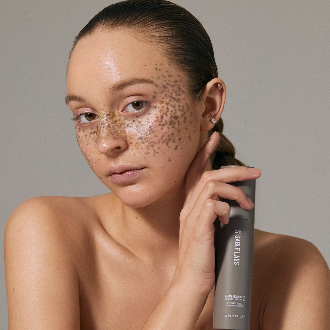 Baobab Moisturizer by S’Able Labs in sleek grey 50ml bottle. Dark spot remover and brightening face cream for deep hydration and even skin tone.